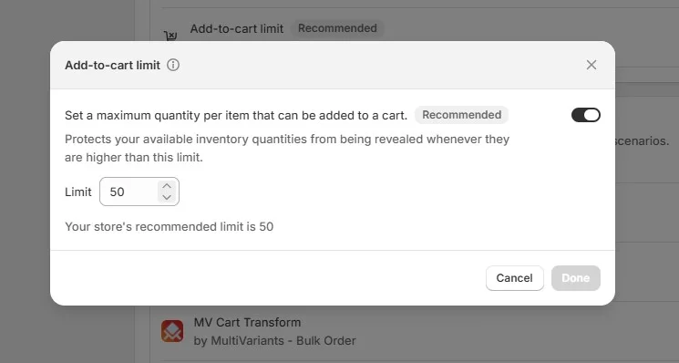 Add to cart limit by Shopify