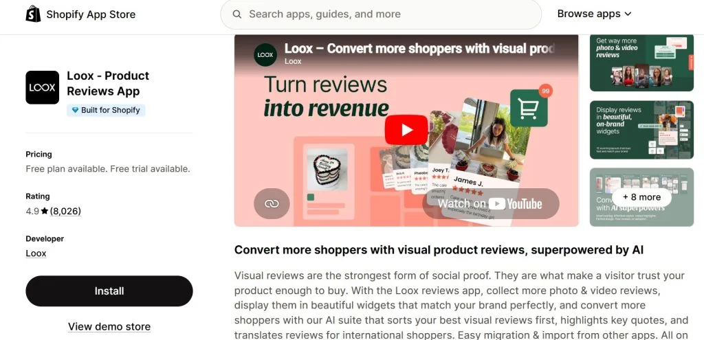best Shopify apps for fitness accessories store - loox on shopify app store