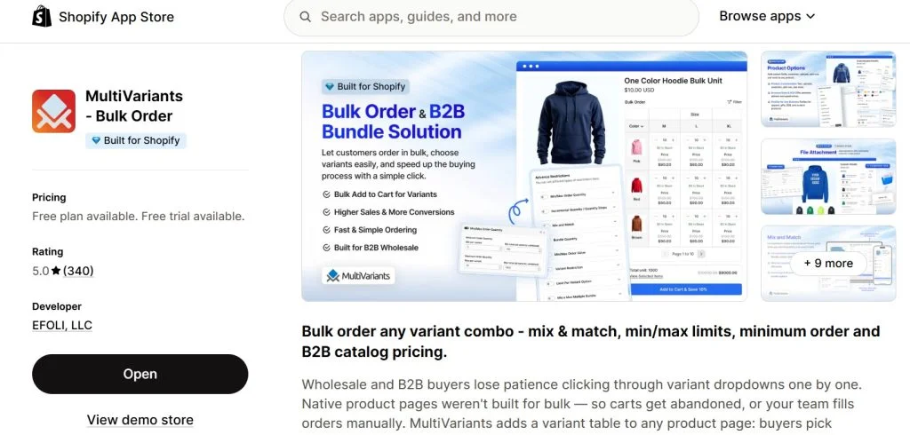 Shopify B2B ordering mistakes - multivariants on shopify app store