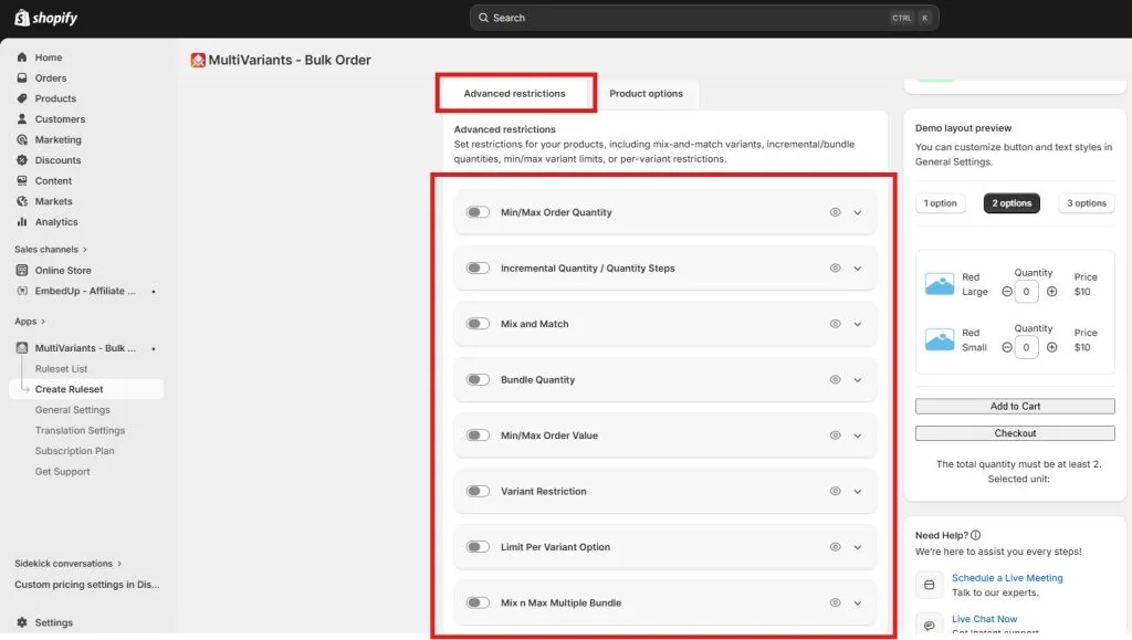 Best Shopify Apps for Makeup Stores  - multivariants restrictions
