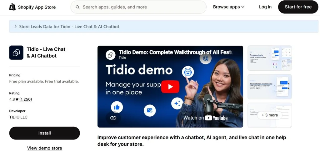 Best Shopify Apps for Makeup Stores  - tidio on shopify app store