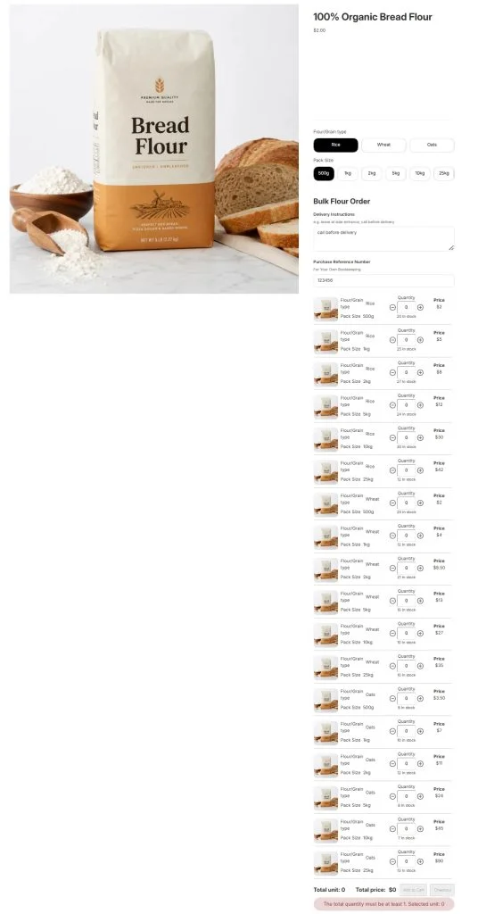 product page with MultiVariants