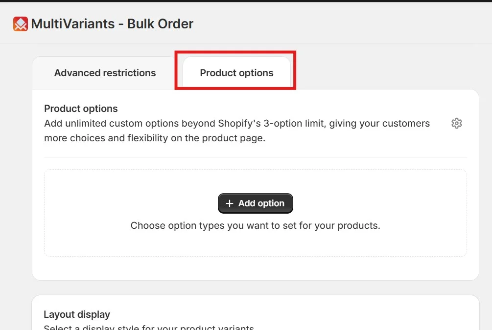 shopify product options - multivariants product options