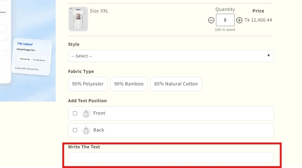 shopify product options - multivariants text