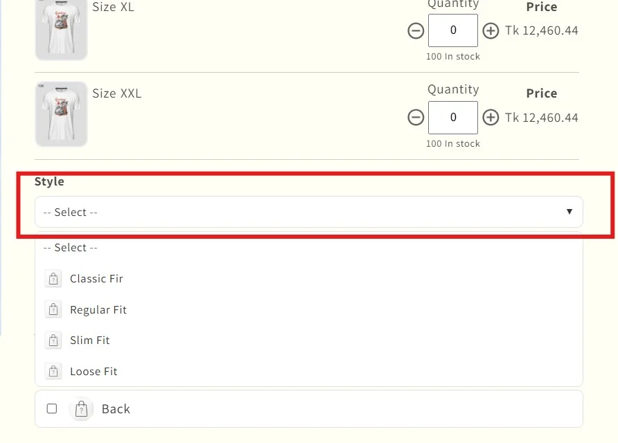 shopify product options - multivariants dropdown
