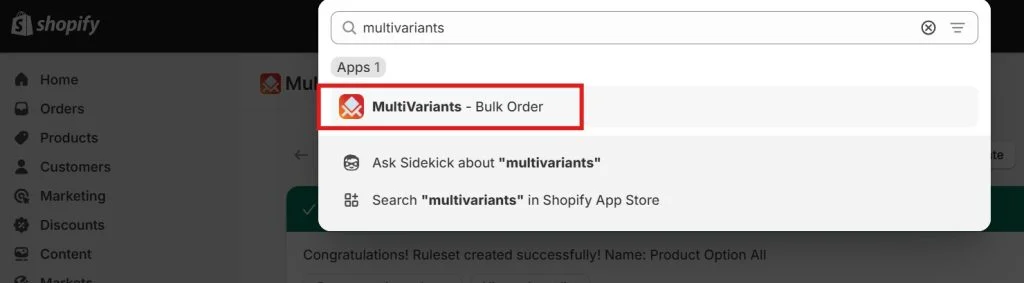shopify product options - multivariants from admin