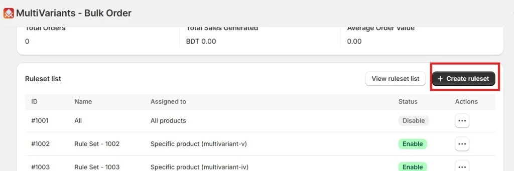 shopify product options - multivariants create ruleset