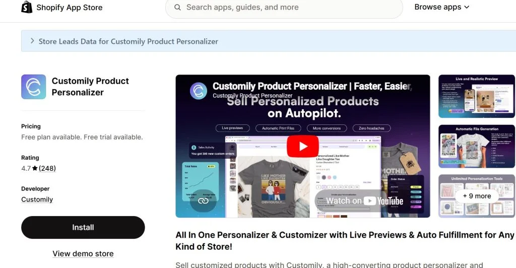 best shopify apps for selling t-shirts - customily