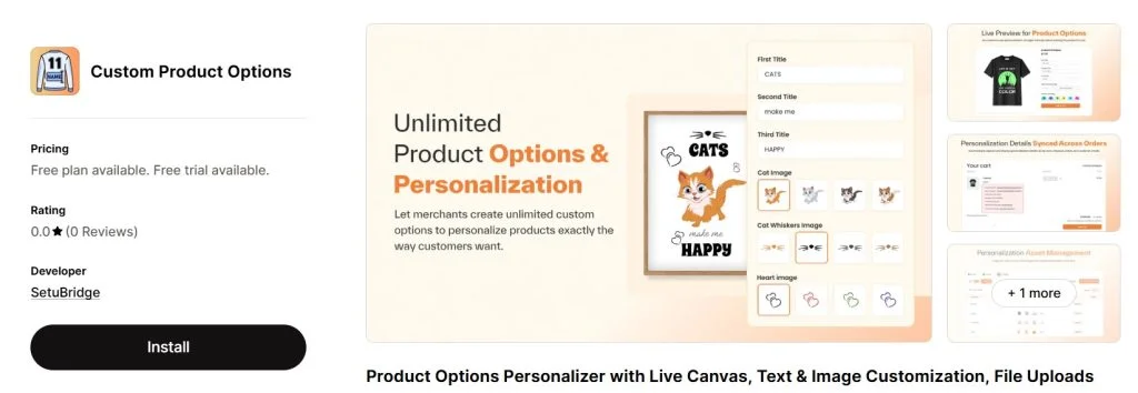 custom product options