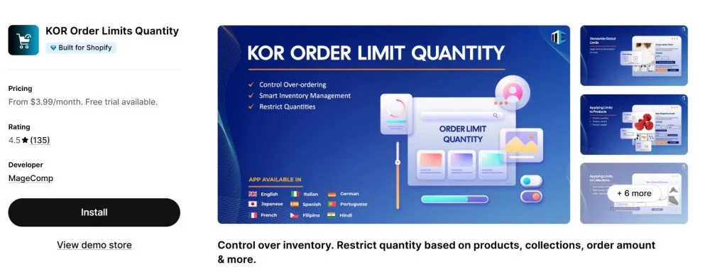 KOR order limits quanttiy