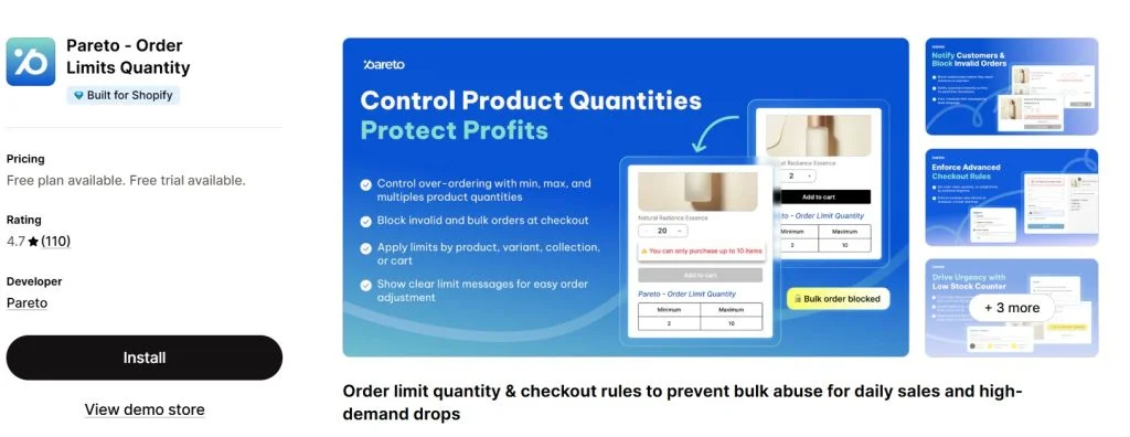 Pareto order limit quantity