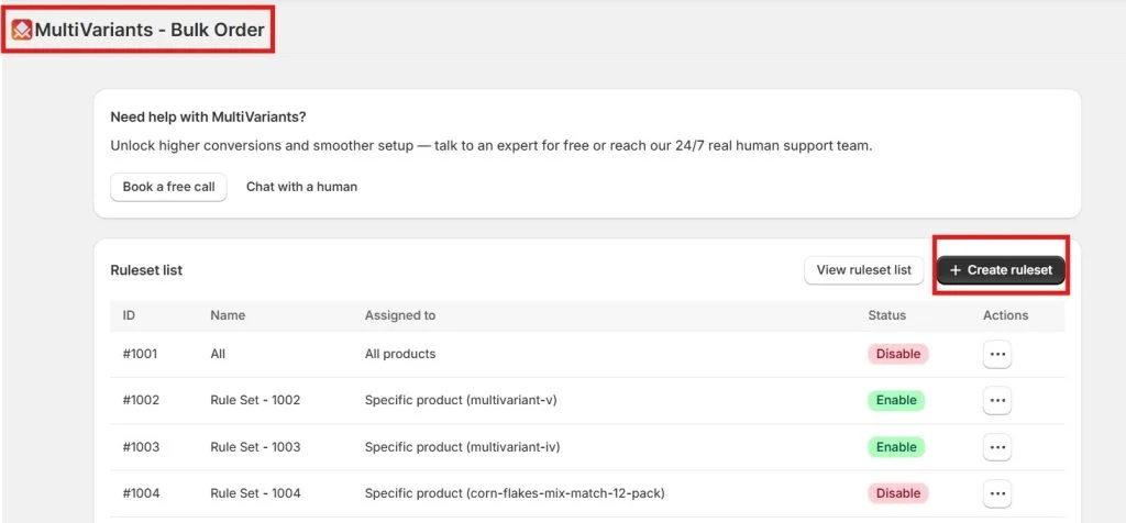 christmas bulk - MultiVariants create ruleset