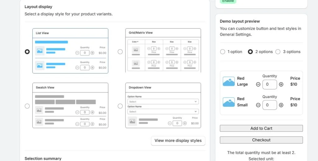 b2b wholesale apps - MultiVariants layout