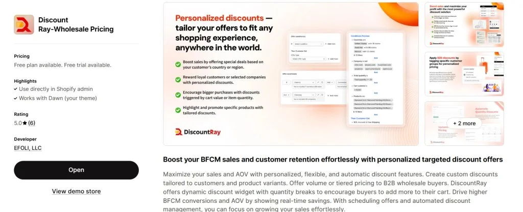 b2b wholesale apps - DiscountRay Shopify app store