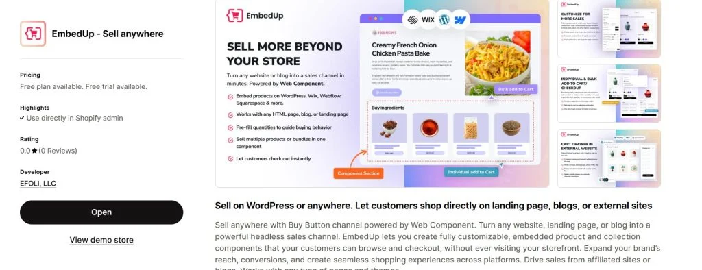 b2b wholesale apps - EmbedUp Shopify app store