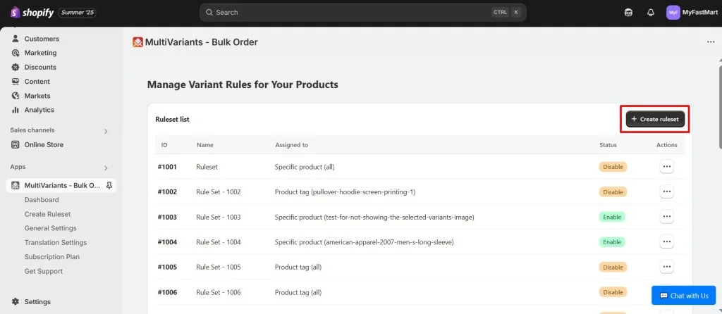 Create ruleset