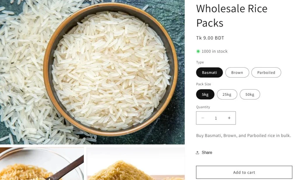 rice wholsale on shopify - before using MultiVariants