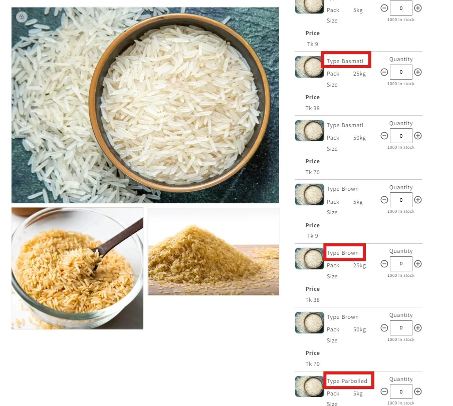 rice wholsale on shopify - after MultiVariants rice types