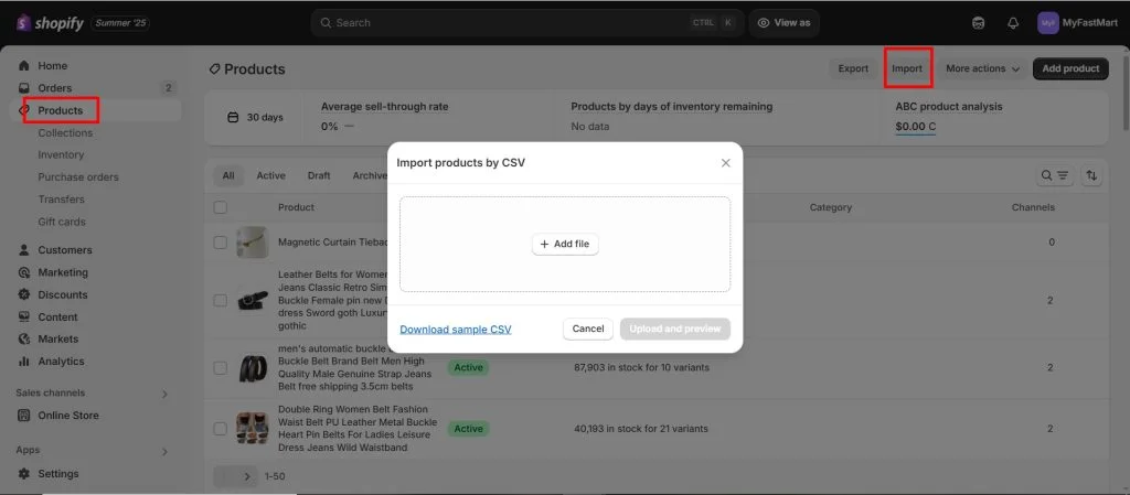 Shopify bulk import-export - how to import product data