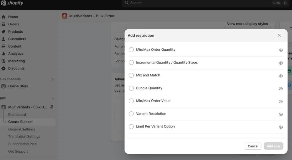 Shopify inventory management - MultiVariants Restrictions