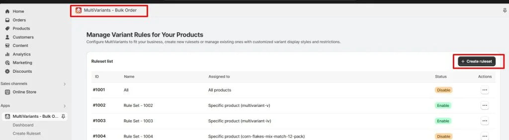 Shopify inventory management - MultiVariants Create Ruleset