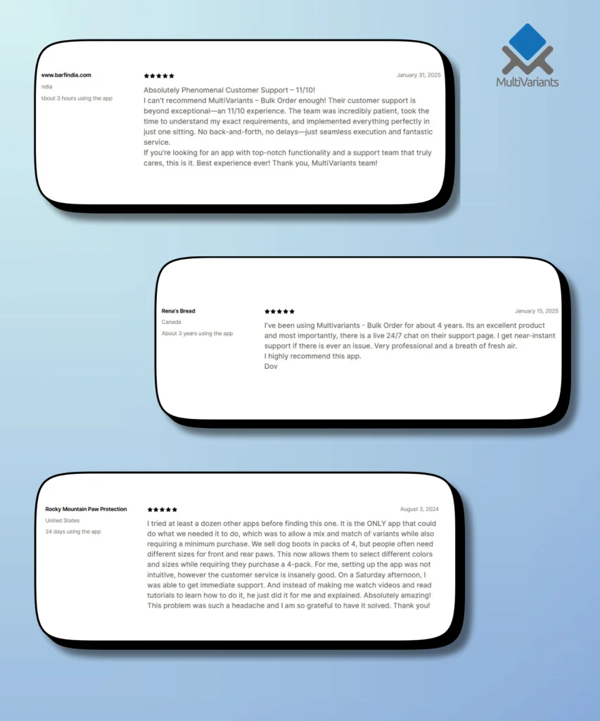 Bulk Ordering Shopify App MultiVariants -Tech support 
