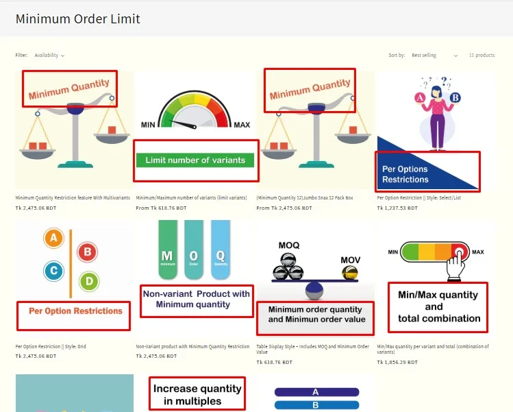 setting minimum and maximum order limit using Shopify bulk order app
