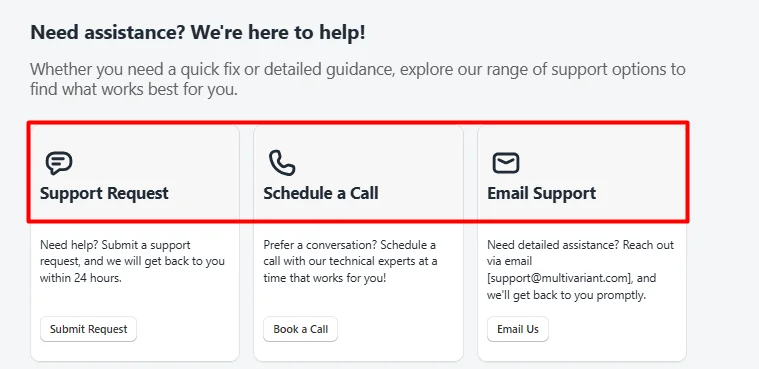 Get support page of New MultiVariants
