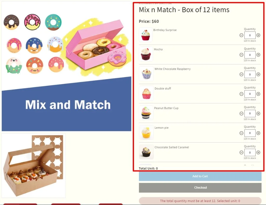 Mix and Match Combination and setting order minimum for each variant