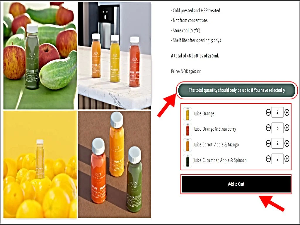 Cold Pressed Shopify Store Using MultiVariants Bulk Order App MOQ Feature