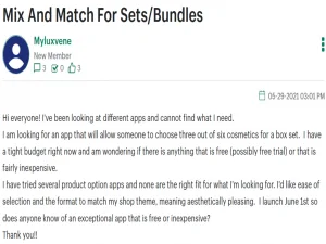 Problem addressing a Shopify Store owner about mix and match