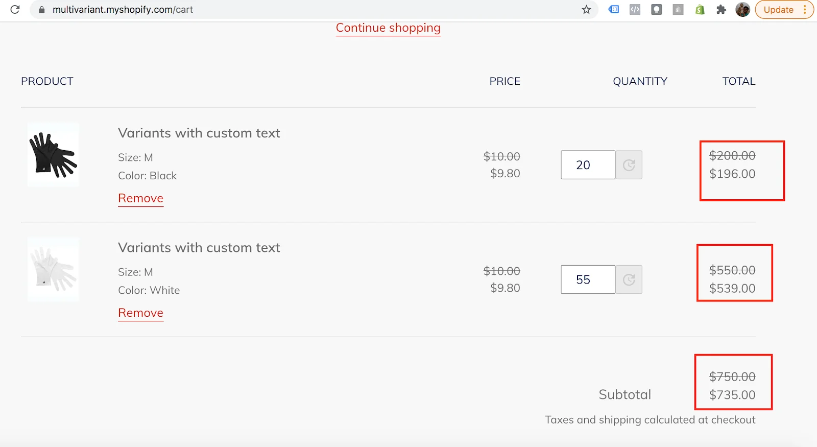 Volume discount price with bulk order