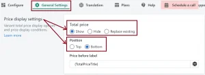 MultiVariants display total price