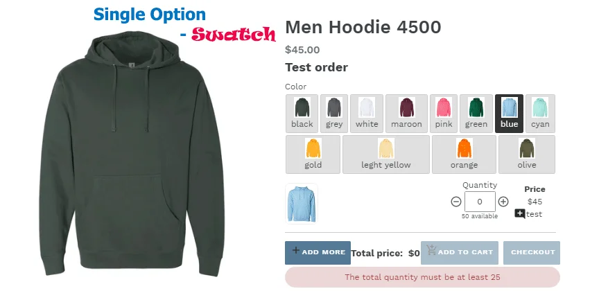 Shopify single option with variants display