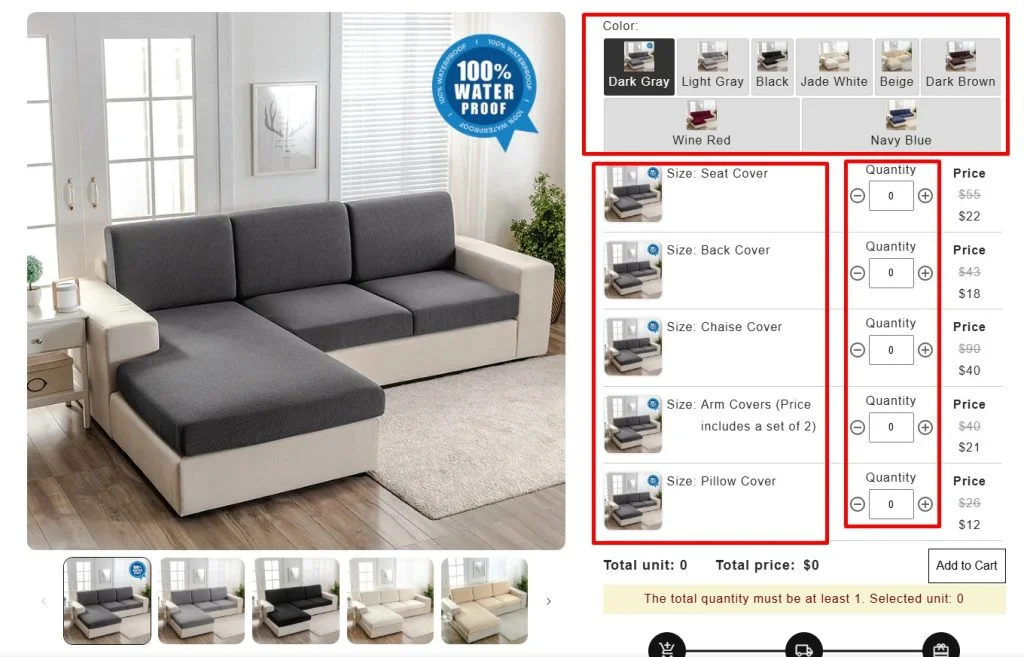 pet and home product page with multivariants