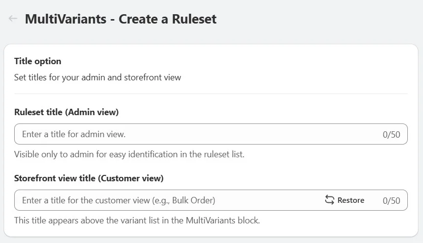 set titles for your admin and storefront view