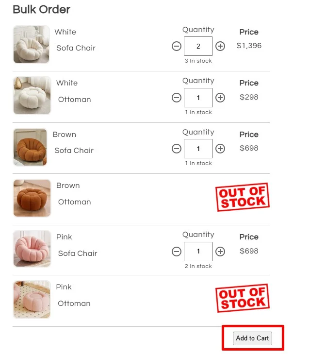 Genesis Furniture - Sofa Product Variants Add to Cart