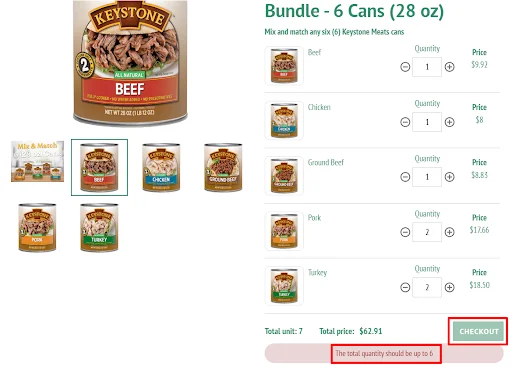 total quantity - 7, the total quantity should be up to 6