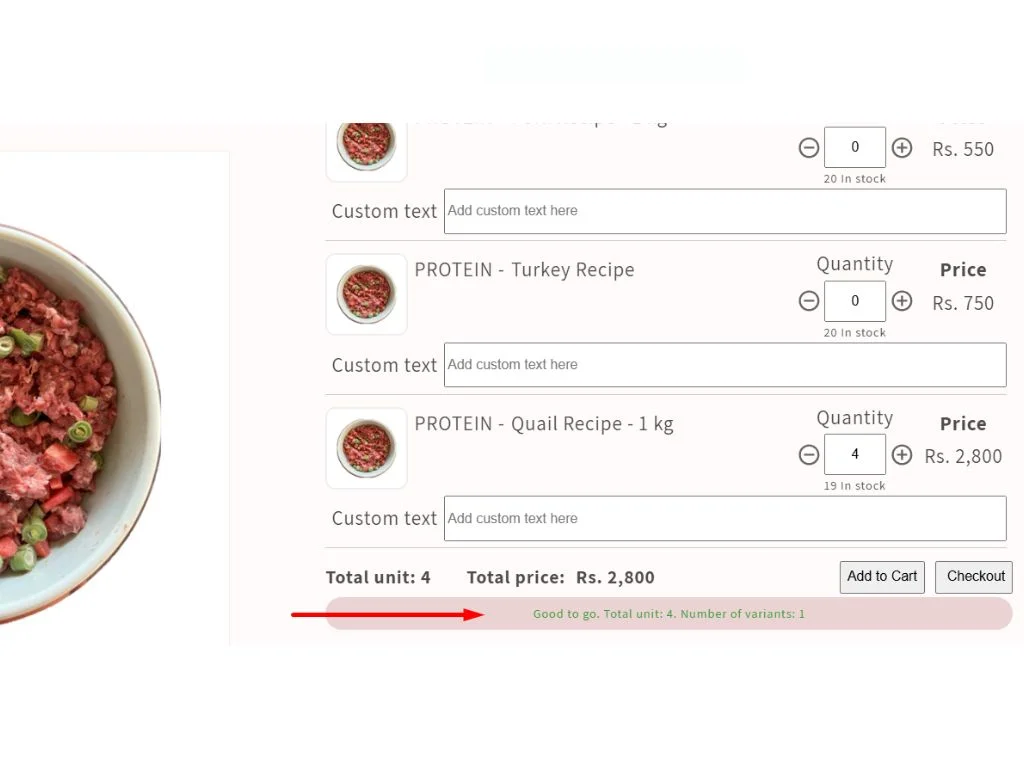 “Good to go” message showing when a customer chooses 4 units