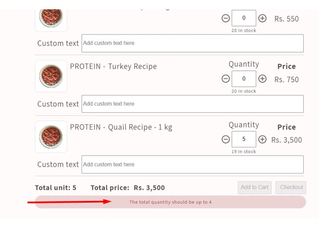 The add to cart button is inactive because they choose more than 4