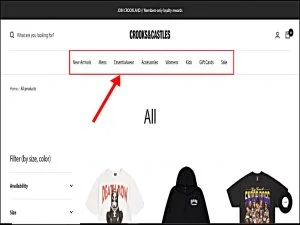 Crooks And Castles Shopify Store Product List