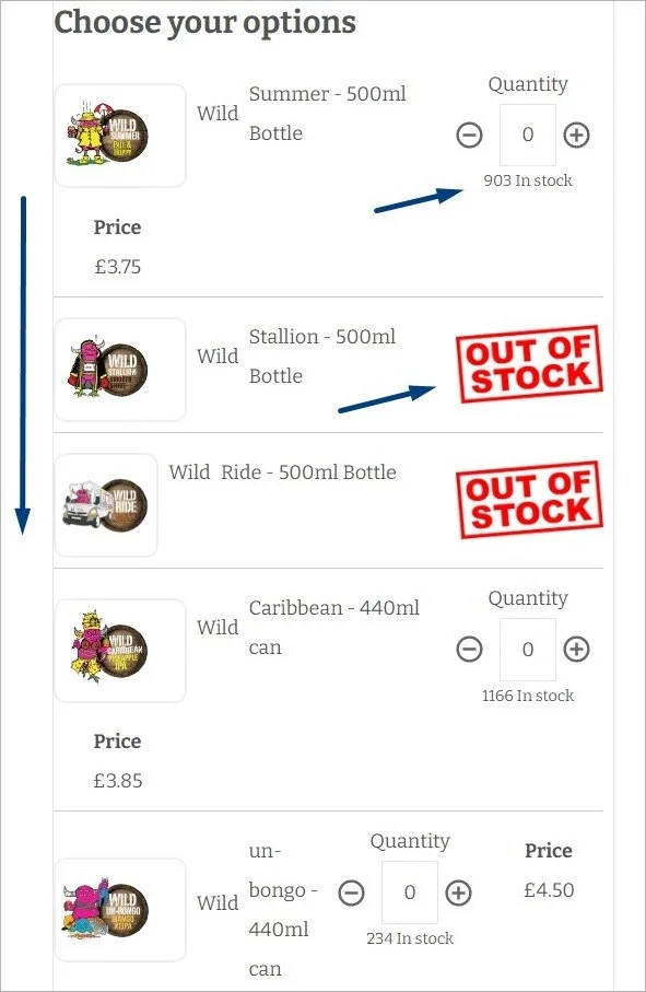 WildCraft Brewery using MultiVariants - Shopify quick ordering app