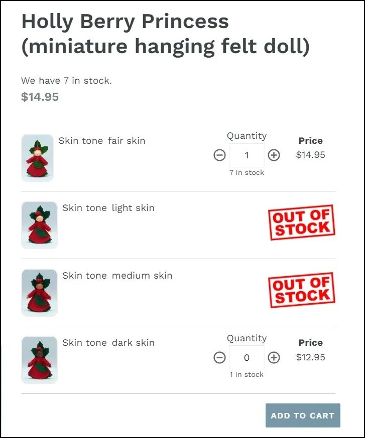 Shopify product variations display on a single page