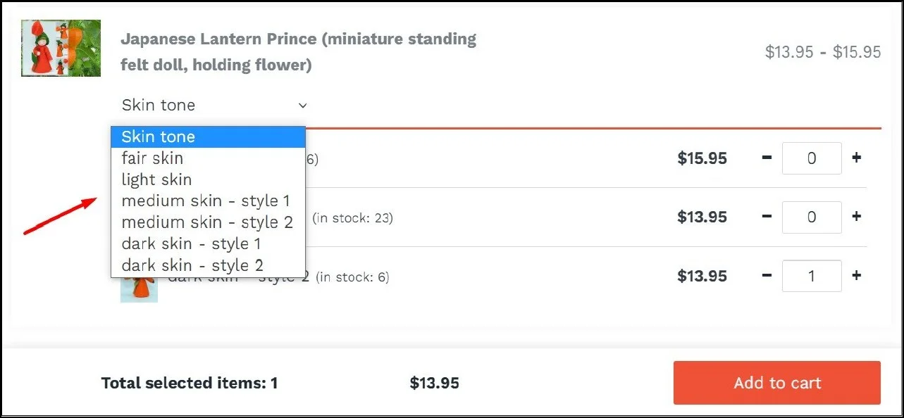 Display Product variations in dropdown in Shopify