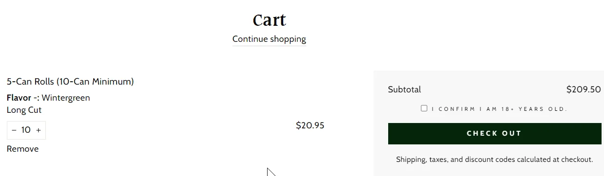Add to cart page of Smokey Mountian with MultiVariants