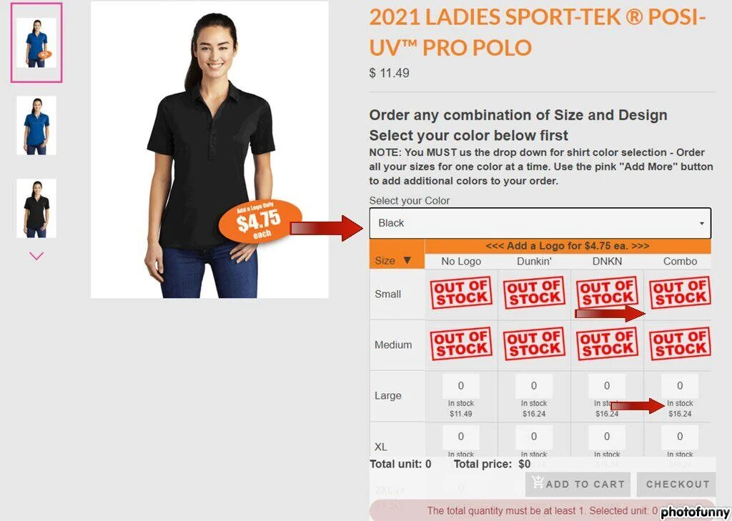 Display in-stock and use a custom out-of-stock badge.