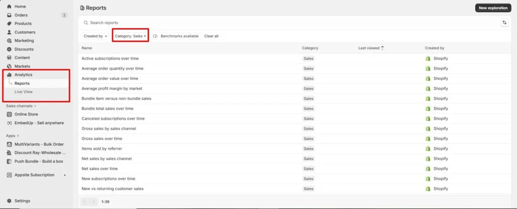 查看 Shopify 的销售报告