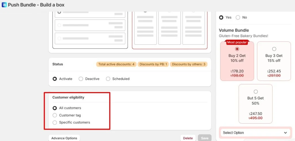 Entrega de panadería sin gluten - Elegibilidad del cliente de PushBundle