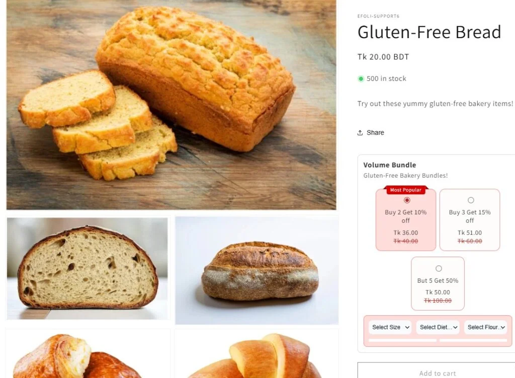 Entrega de panadería sin gluten - Página de producto PushBundle