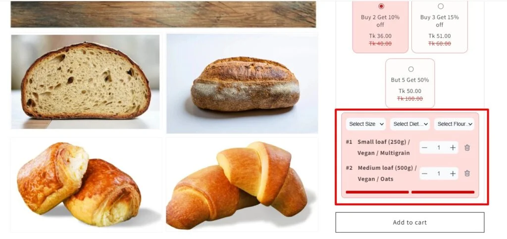 Entrega de panadería sin gluten - Selección de variantes PushBundle